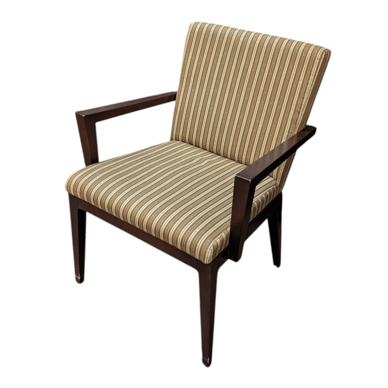 HBF Wood Framed Side Chair with tan stripped fabric.