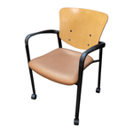 Haworth Improv Mobile Side Chair, Black frame, maple back, and orange seat