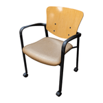 Haworth Improv Mobile Side Chair, Brown Seat, Maple Back, and Black Frame.