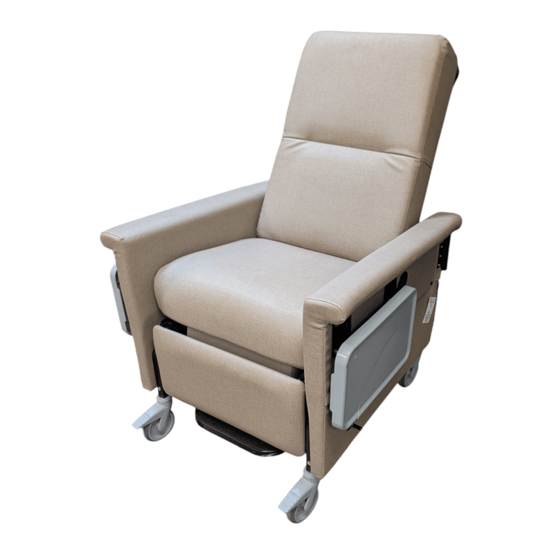 Beige Champion Infusion Transport Manual Recliner with Heat & Tray Table
