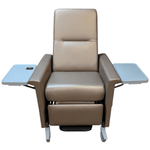 a brown reclining chair with armrests
