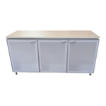 Pre-Owned 3-Door Storage Cabinet – White with Frosted Doors & Adjustable Metal Shelves