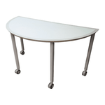 Half Circle White Top Grey Trim Mobile Table