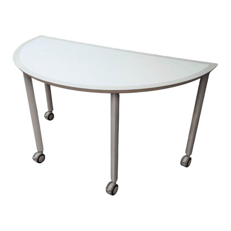 Half Circle White Top Blue Trim Mobile Table