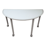 Half Circle White Top Grey Trim Mobile Table