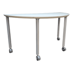 Pre-Owned Half Circle White Mobile Table with Blue Trim | Space-Saving Workspace Solution | 53x26.5x27.75