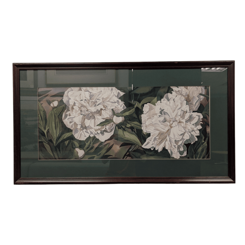 Framed Print of White Peonies with Thick, Green Border