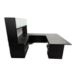 Used Lh U-shape W/ 72×24 Cred & Hutch W/frosted Glass Doors – Espresso