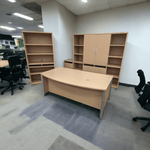 Used Lacasse Bowfront Desk, Credenza, Bs& 2 Dr Vertical File