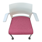 Steelcase mobile stack chair magenta fabric seat white backThe Steelcase mobile stack chair with a magenta fabric seat and white back is a stylish and versatile seating solution that is perfect for any modern workspace. With its durable construction and stackable design, this chair is both practical and functional. The magenta fabric seat provides a pop of color that is sure to brighten up any room, while the white back gives it a sleek and modern look. The chair is mobile, making it easy to move from one a