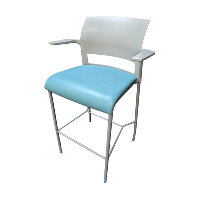 Used steelcase move stool w/ arms 490712 light blue fabric/grey back