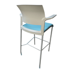 Used steelcase move stool w/ arms 490712 light blue fabric/grey back