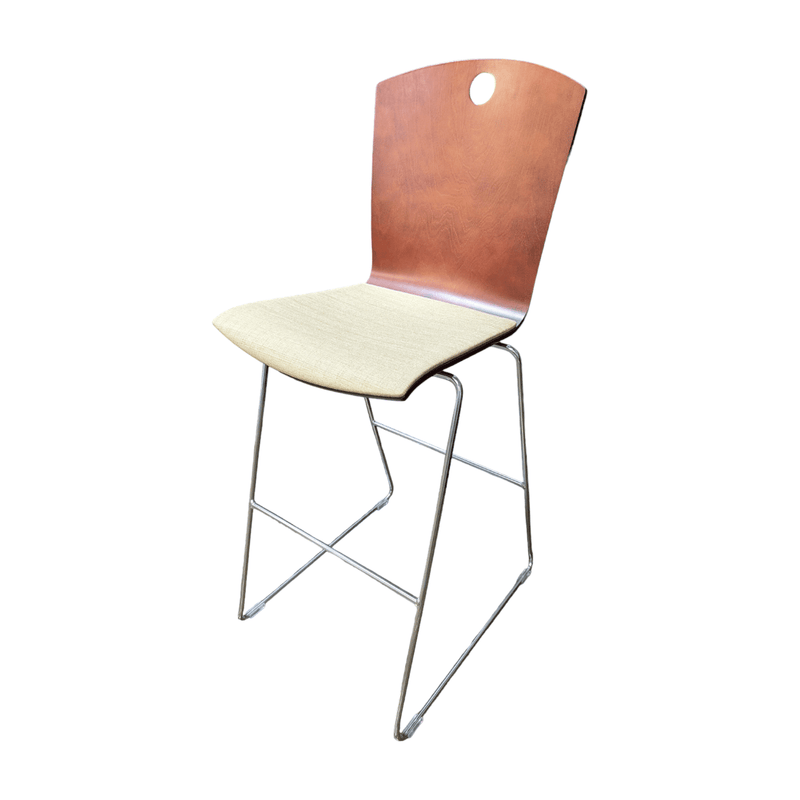 used Leland dark brown wood barstool with chrome legs
