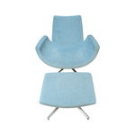 Used gordon teal fabric lounge chair with matching ottomon