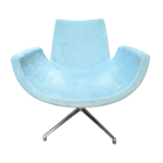 Used gordon teal fabric lounge chair with matching ottomon