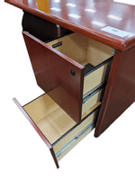 Used Cherryman rh l-shape with bbf ped in desk