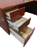 Used Cherryman rh l-shape with bbf ped in desk