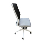 Used allsteel armless lyric task chair with dark grey cloth seat black mesh back