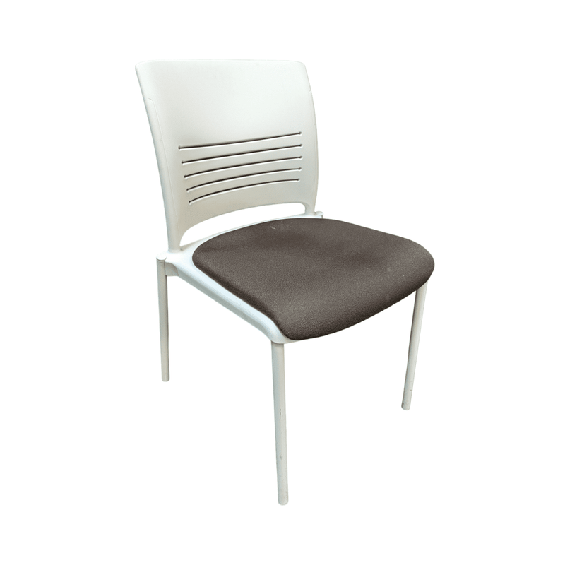 KI STRIVE POLY Stack CHAIR - WHITE Frame and BROWN PADDED SEAT
