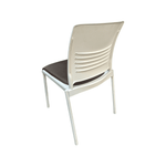 Used Ki strive poly bar height chair white with brown padded seat