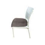 Used Ki strive poly bar height chair white with brown padded seat