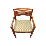 Used kimball studio ricchio guest chair, cherry wood frame with tan pattern fabric