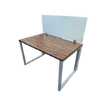 Table Desk reclaimed Wood with Metal Base & Glass Privacy Screen