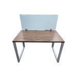 30x48 table desk reclaimed wood with metal base & glass privacy screen