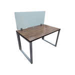 30x48 table desk reclaimed wood with metal base & glass privacy screen