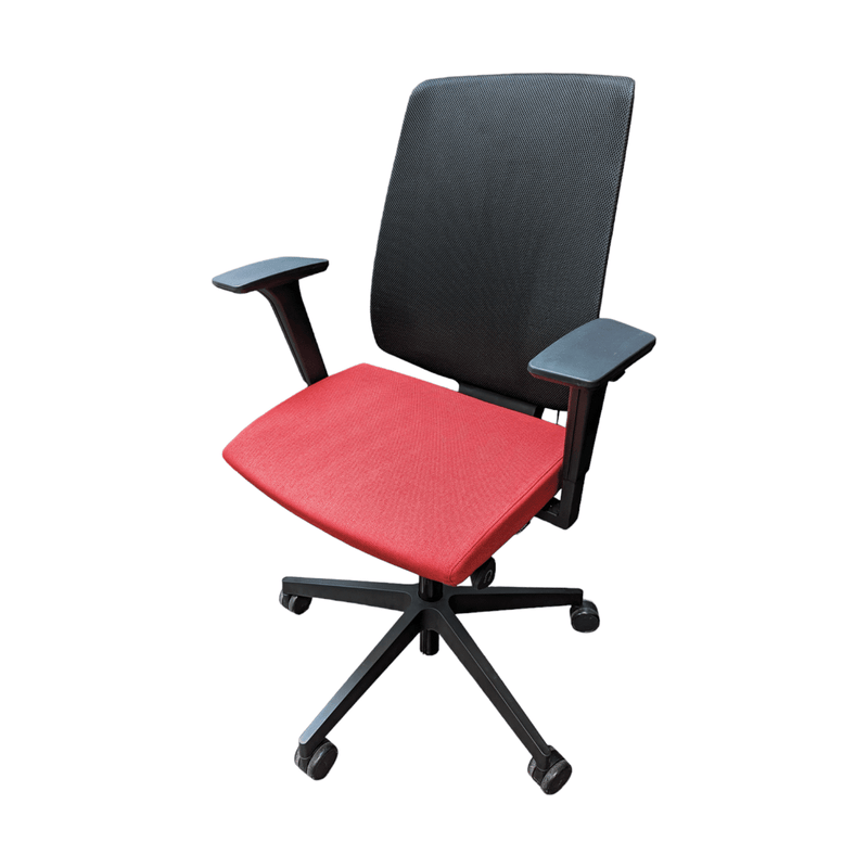 Used Knoll K Task Chair - Red Fabric Seat with Black Mesh Back