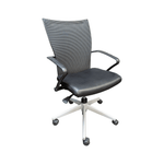 Pre-Owned Haworth X99 Task Chair | Black Leather Seat Mesh Back Executive Seating