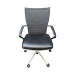 Pre-Owned Haworth X99 Task Chair | Black Leather Seat Mesh Back Executive Seating