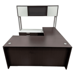 Pre-Owned Global LH U-Shape 72x30 Desk with Credenza & Overhead | White & Espresso Executive Suite