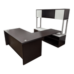 Pre-Owned Global LH U-Shape 72x30 Desk with Credenza & Overhead | White & Espresso Executive Suite