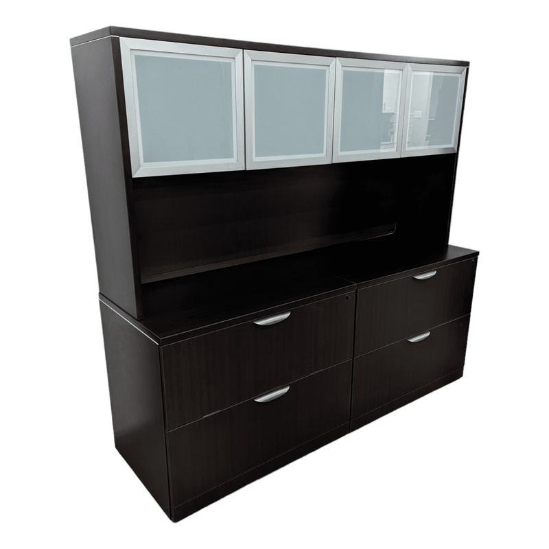 Used OTG Double 2-Drawer 36in Lateral File Cabinets w/ 4-Door Hutch in Espresso