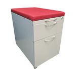 Pre-Owned AIS Metallic Silver Mobile Ped | Red Cushion Top | Premium Office Storage