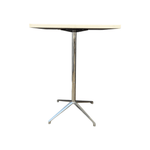 Used Bernhardt White Square Bar Height Table w/ Chrome Base, 30inX30inX42.5in