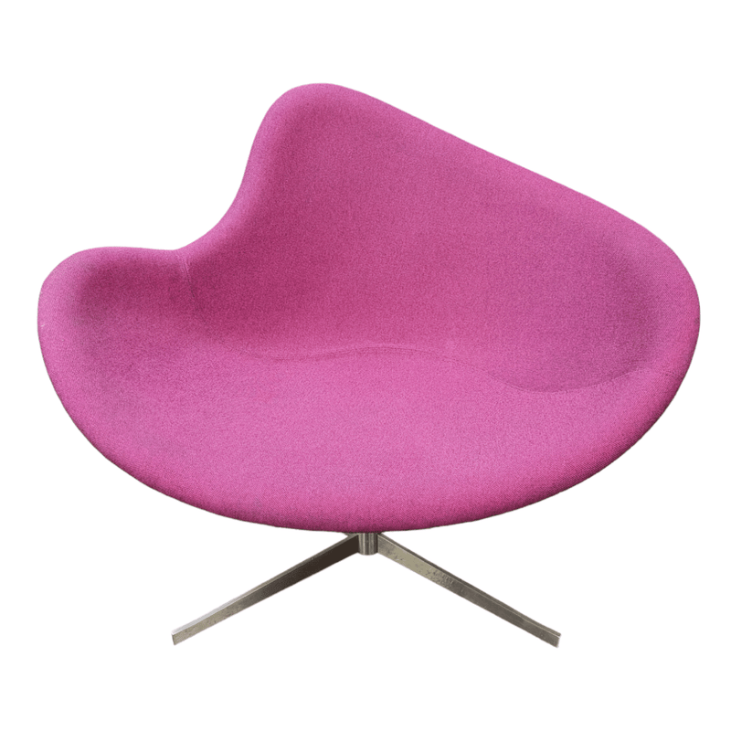 pink swivel lounge chair with chrome frame