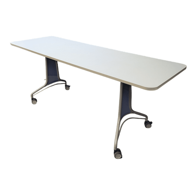 Pre-Owned KI Trek 72x24 Mobile Training Table | White Top Grey Base | Professional Conference Furniture
