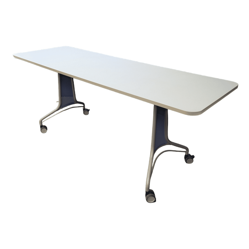 Pre-Owned KI Trek 72x24 Mobile Training Table | White Top Grey Base | Professional Conference Furniture
