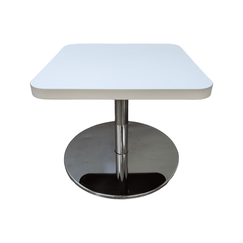 Used Allermuir 18in White Square Top Table with Round Chrome Base, JA3T