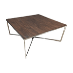 Used Square 36x36 Dark Wood Top Coffee Table with Chrome Base