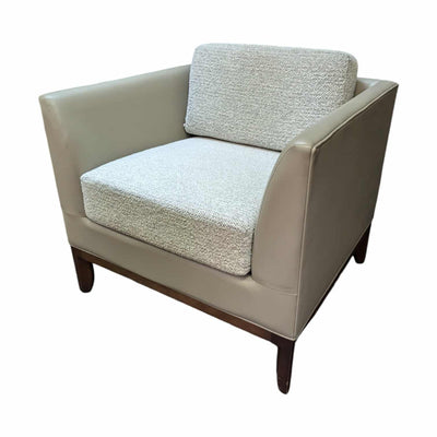 Bernhardt Club Chair Tan Leather and Fabric | Pre-Owned Executive Lounge Chair with Leather Trim