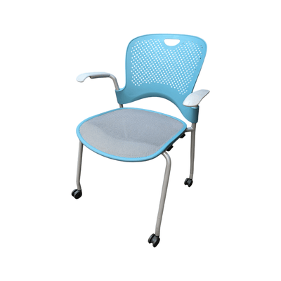 Herman Miller Caper Stacking Chair, Turquoise with grey mesh seat