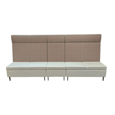 Kimball Villa 3-seat lounge with privacy back - white leather seat and red, grey, white fabric