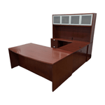 Pre-Owned Gunlocke LH U-Shape Bow Front Desk w/ Hutch and Credenza – Cherry