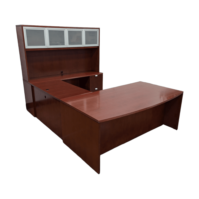 Pre-Owned Gunlocke RH U-Shape Bow Front Desk w/ Hutch & Credenza – Cherry