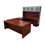 Pre-Owned Gunlocke RH U-Shape Bow Front Desk w/ Hutch & Credenza – Cherry