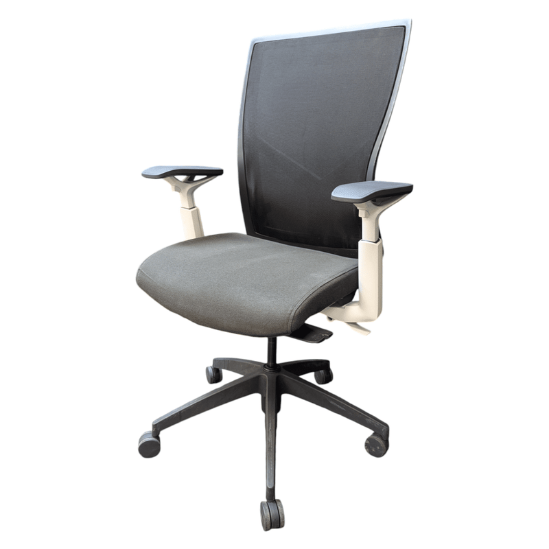 Pre-Owned Mesh Back Torso Task Chair | Onyx Fabric White Arms Ergonomic Office Seating