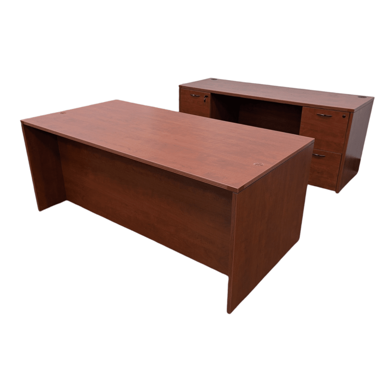 Cherry Desk (70-7/8inX35-1/2in) & Credenza (70-7/8inX23-5/8in)